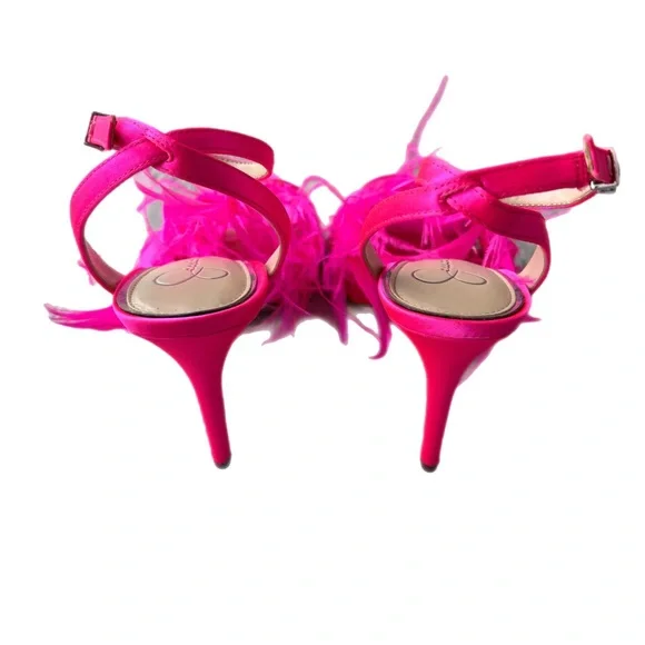 Jessica Simpson Raelin Neon Pink Feathered Strappy High Heels - Picture 4 of 8